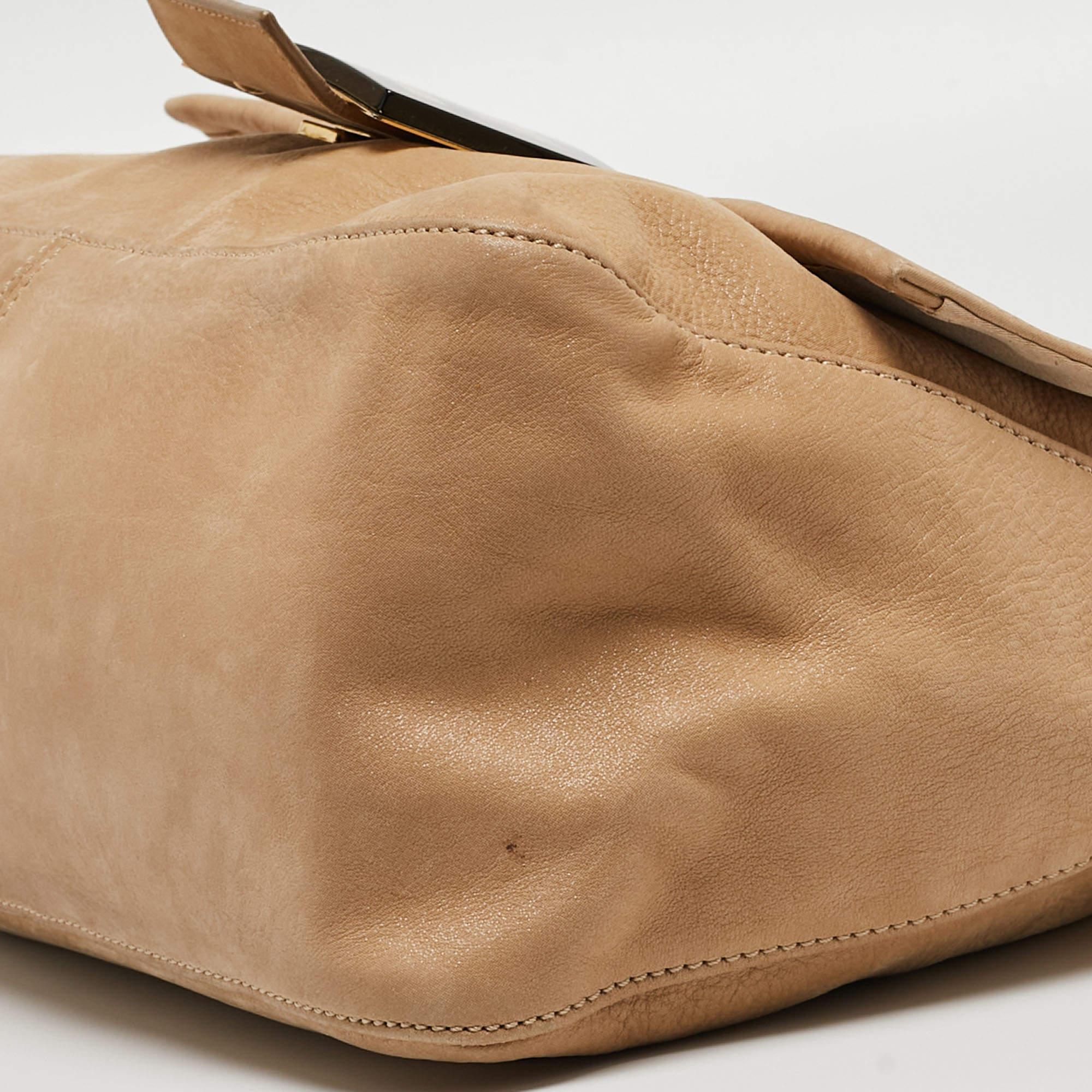 Fendi Beige Shimmer Nubuck Leather Mama Forever Shoulder Bag 9