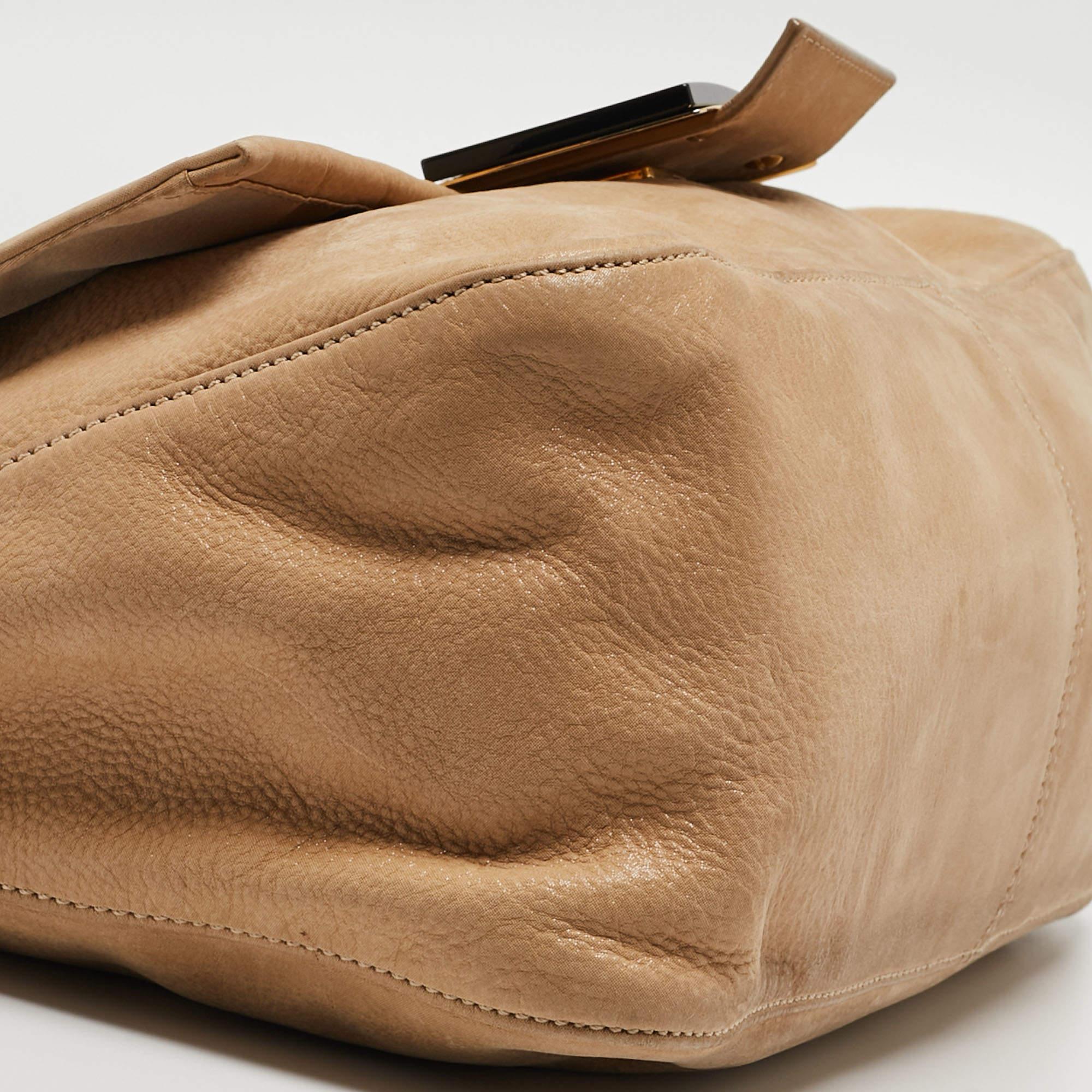 Fendi Beige Shimmer Nubuck Leather Mama Forever Shoulder Bag 2