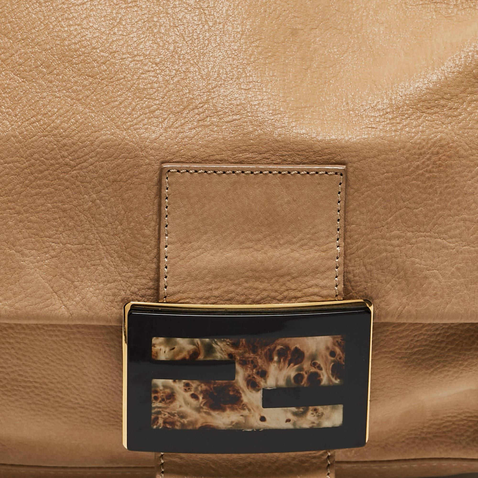 Fendi Beige Shimmer Nubuck Leather Mama Forever Shoulder Bag 3