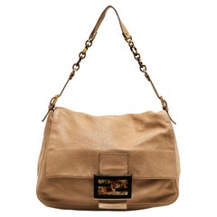 Used Fendi Beige Shimmer Nubuck Leather Mama Forever Shoulder Bag