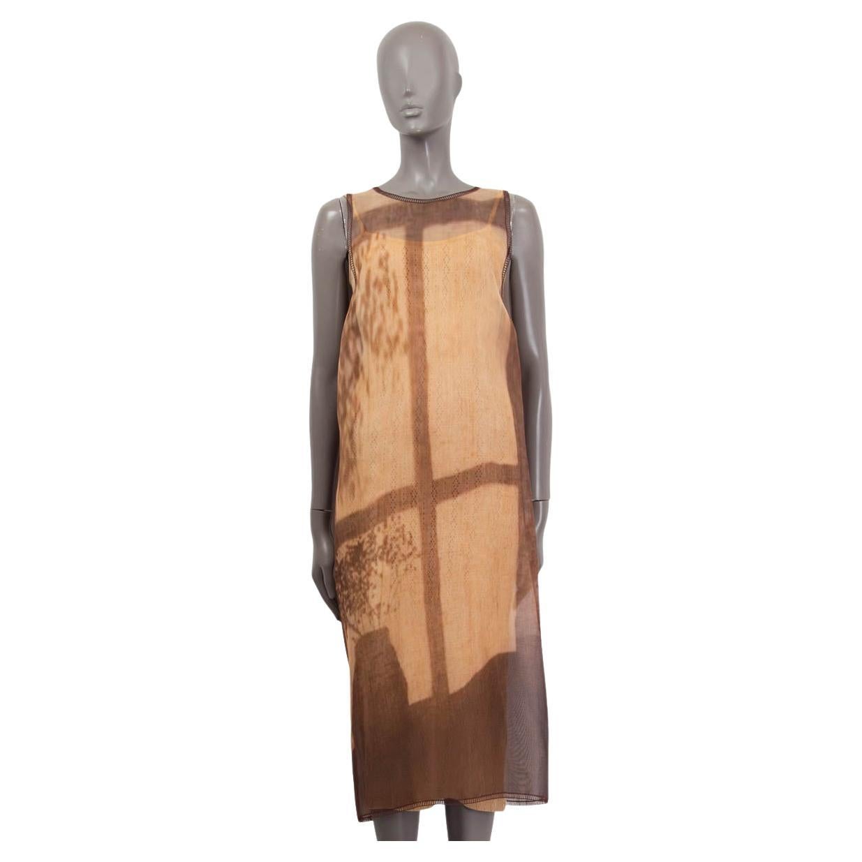 FENDI beige silk 2021 SHADOW PRINT TANK Sleeveless Dress XS For Sale