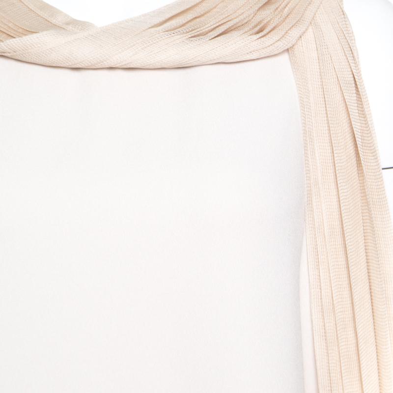 Fendi Beige Silk Pleated Faux Scarf Neck Detail Sleeveless Dress S 1