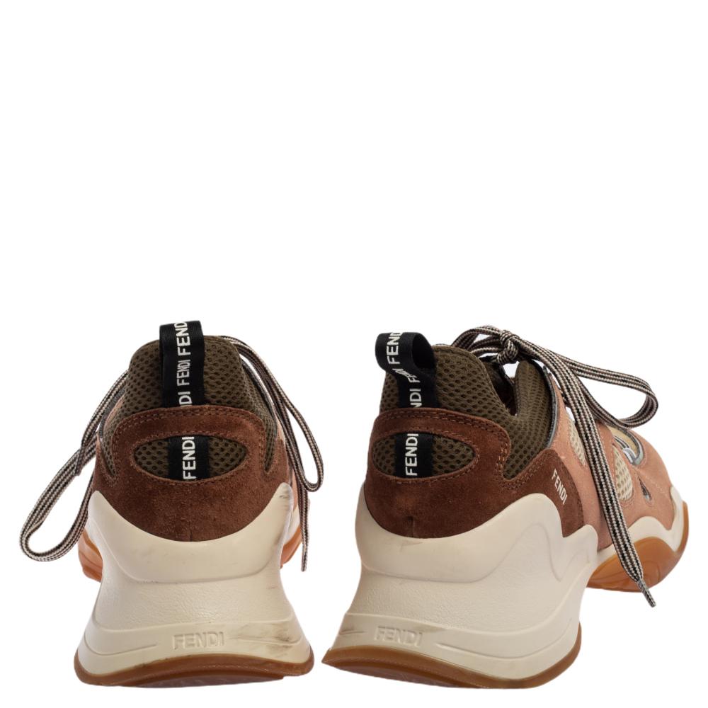 Fendi Beige Suede and Mesh FFluid Low Top sneakers Size 38 In Good Condition In Dubai, Al Qouz 2