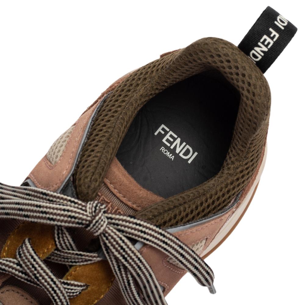 Fendi Beige Suede and Mesh FFluid Low Top sneakers Size 38 2