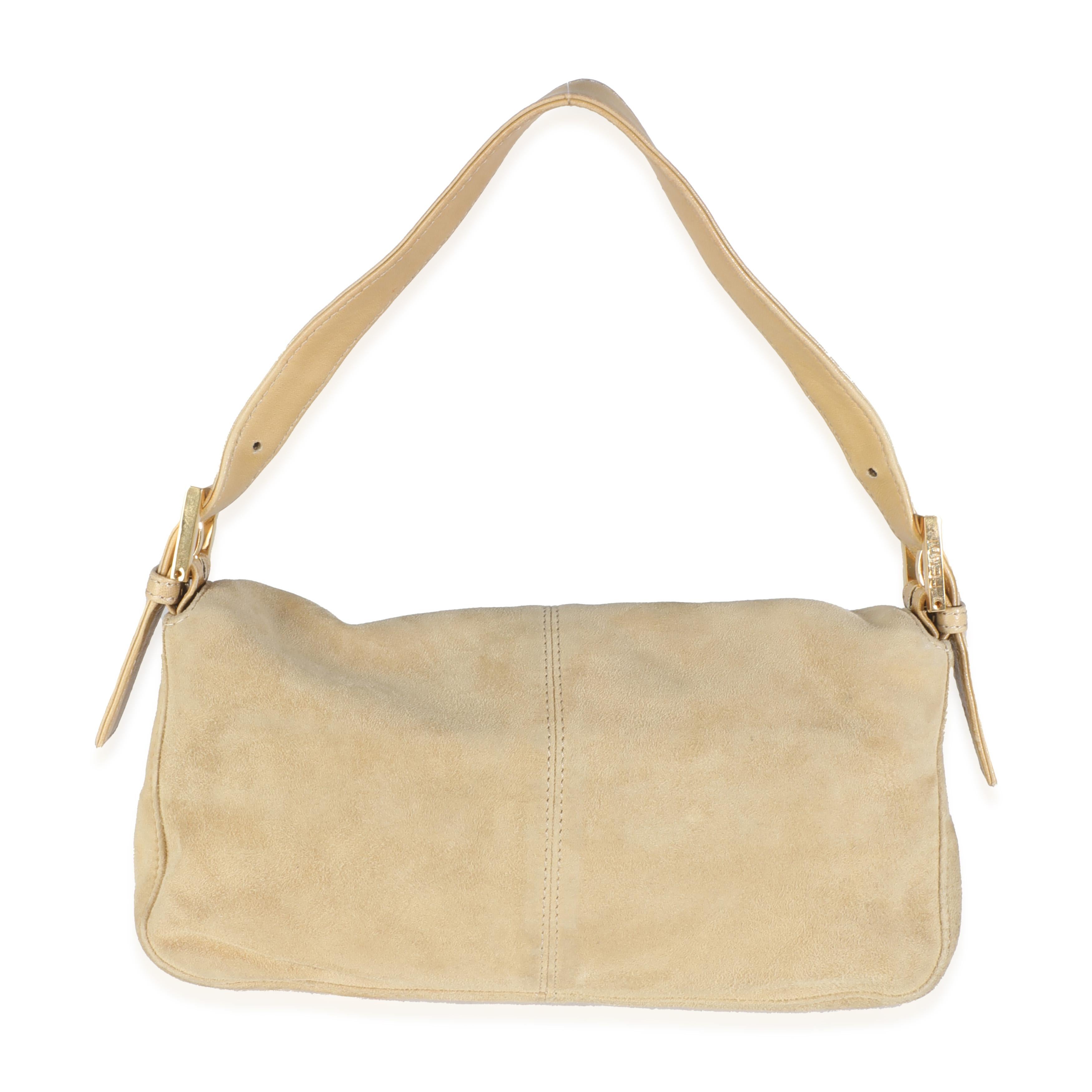 Listing Title: Fendi Beige Suede Glitter Enamel Resin Baguette Bag
SKU: Z145355
Condition: Pre-owned 
Condition Description: A Fendi classic. The Baguette bag is synonymous with the early 2000s and made a name for itself in an early episode of Sex &