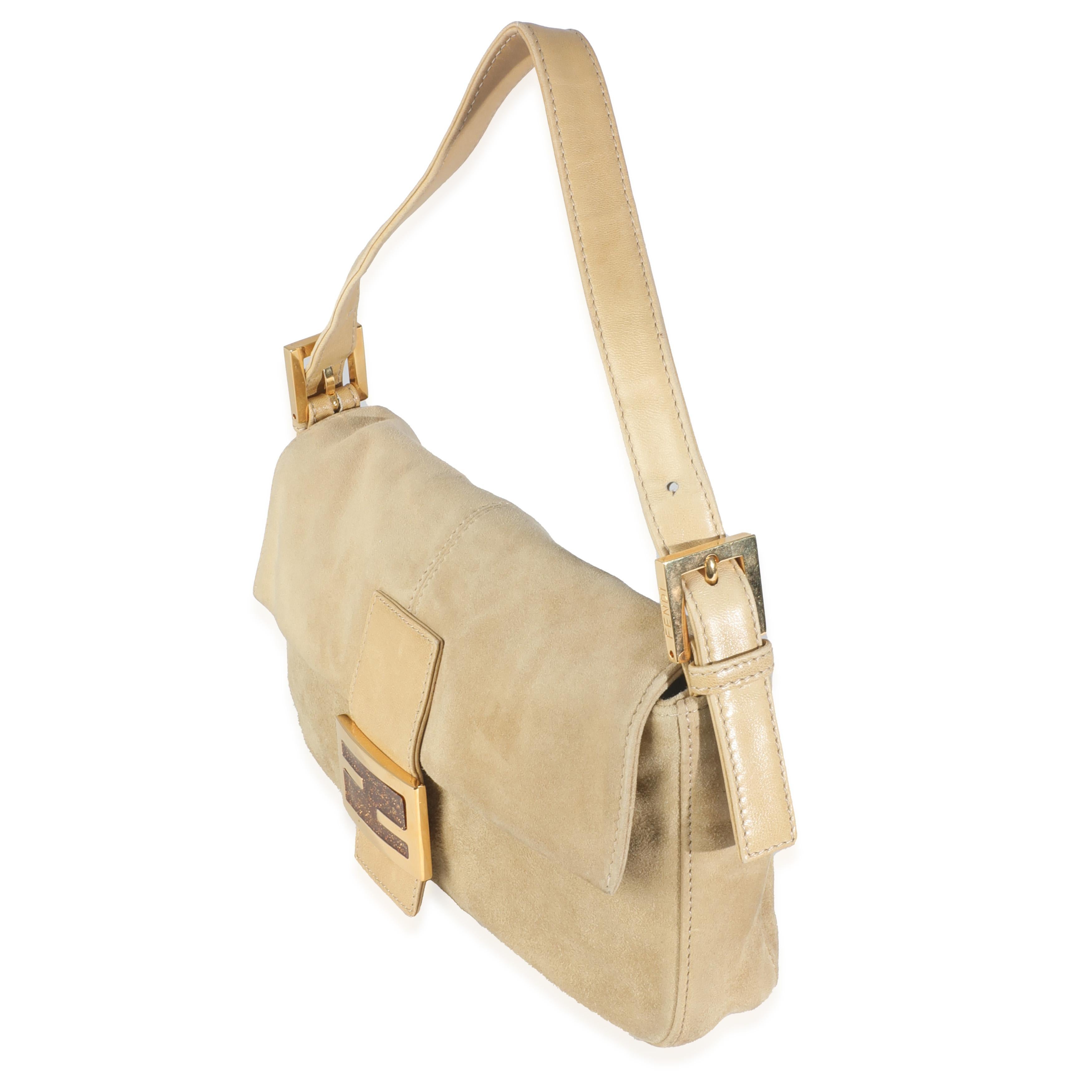 Women's Fendi Beige Suede Glitter Enamel Resin Baguette Bag For Sale