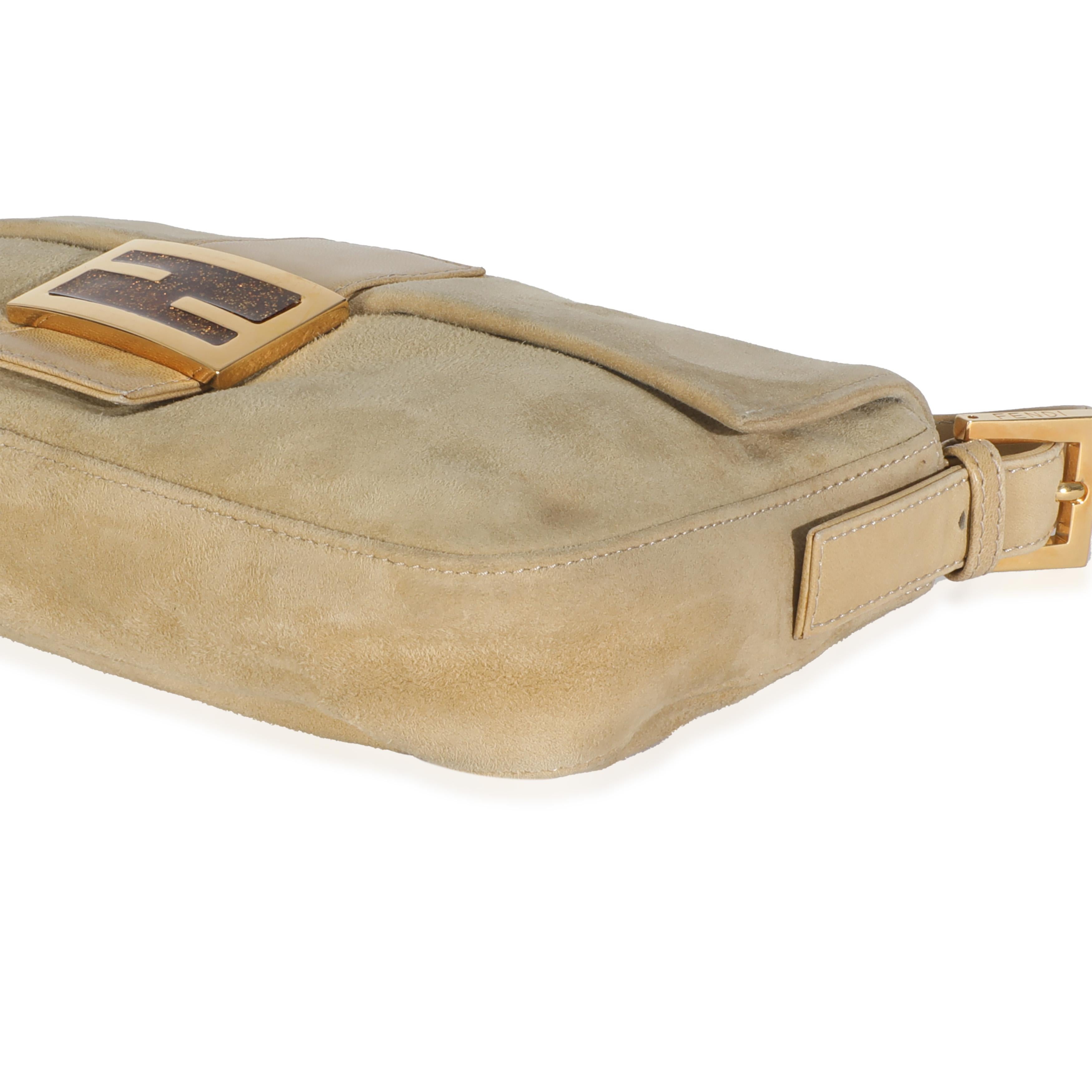 Fendi Beige Suede Glitter Enamel Resin Baguette Bag For Sale 3