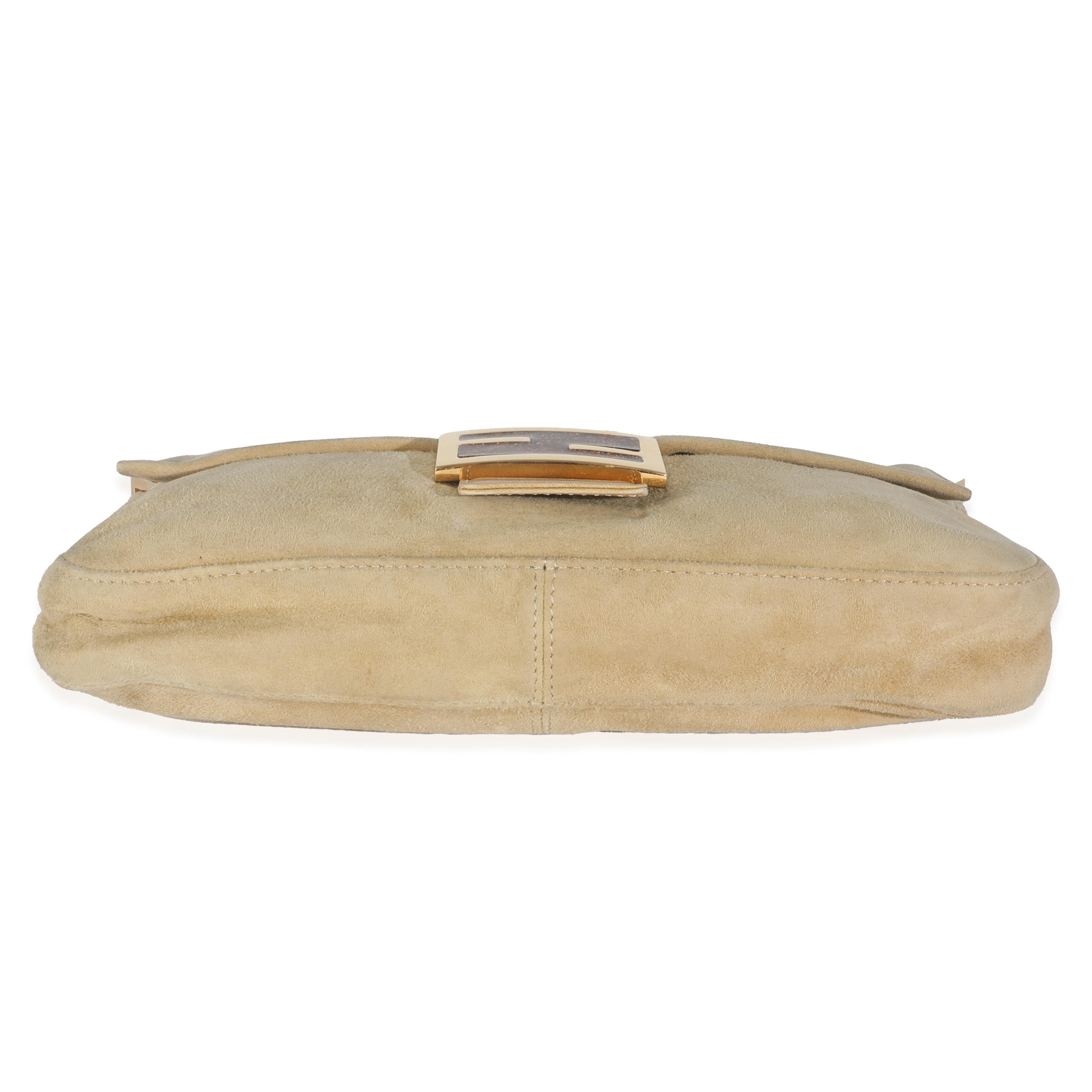 Fendi Beige Suede Glitter Enamel Resin Baguette Bag For Sale 4