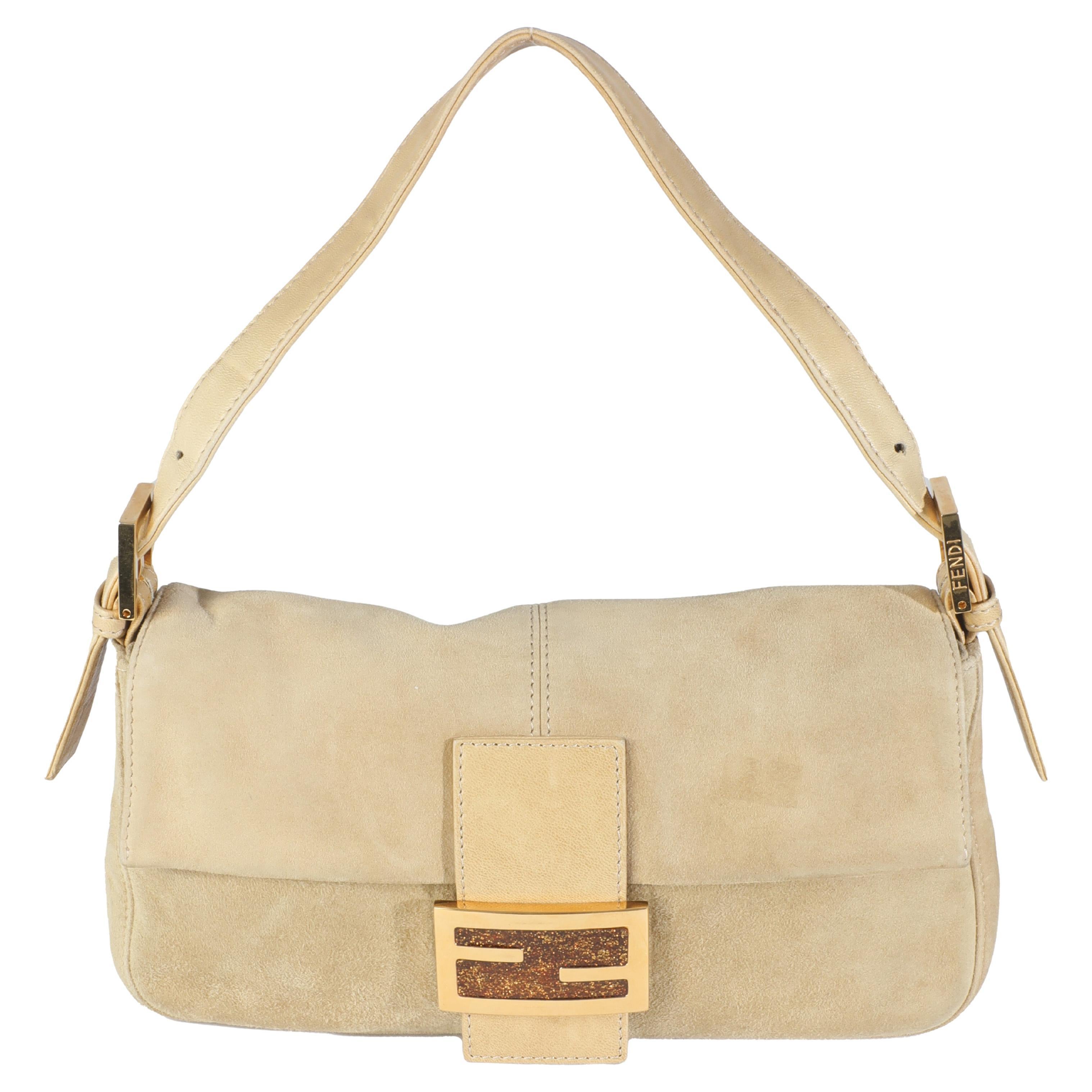 Bolso Baguette Fendi Beige Ante Purpurina Esmalte Resina