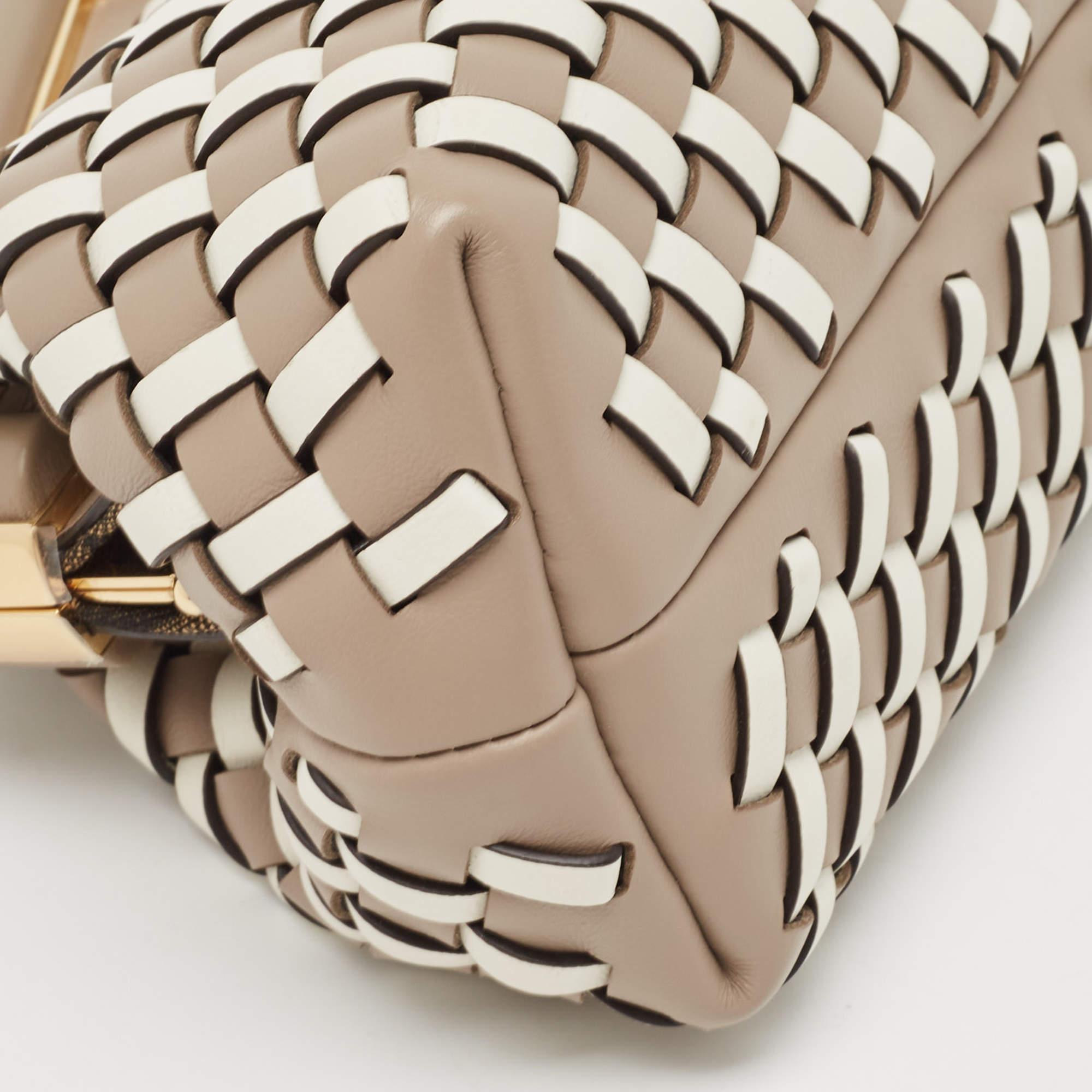 Fendi Beige/White Woven Leather Small First Shoulder Bag 7