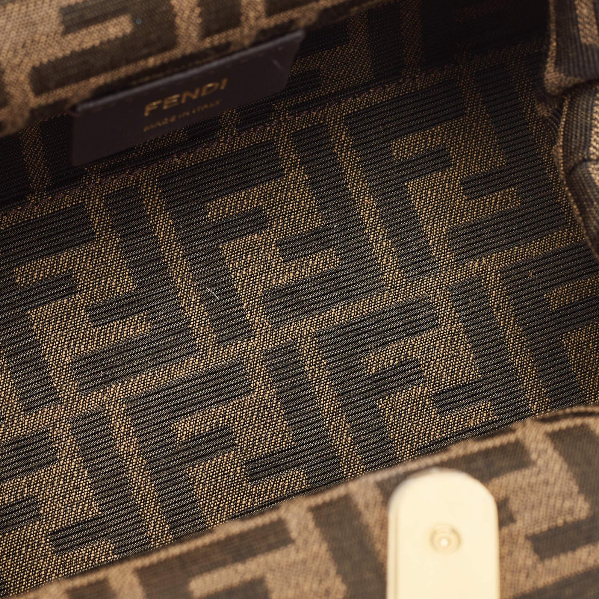 Women's Fendi Beige/White Woven Leather Small First Shoulder Bag