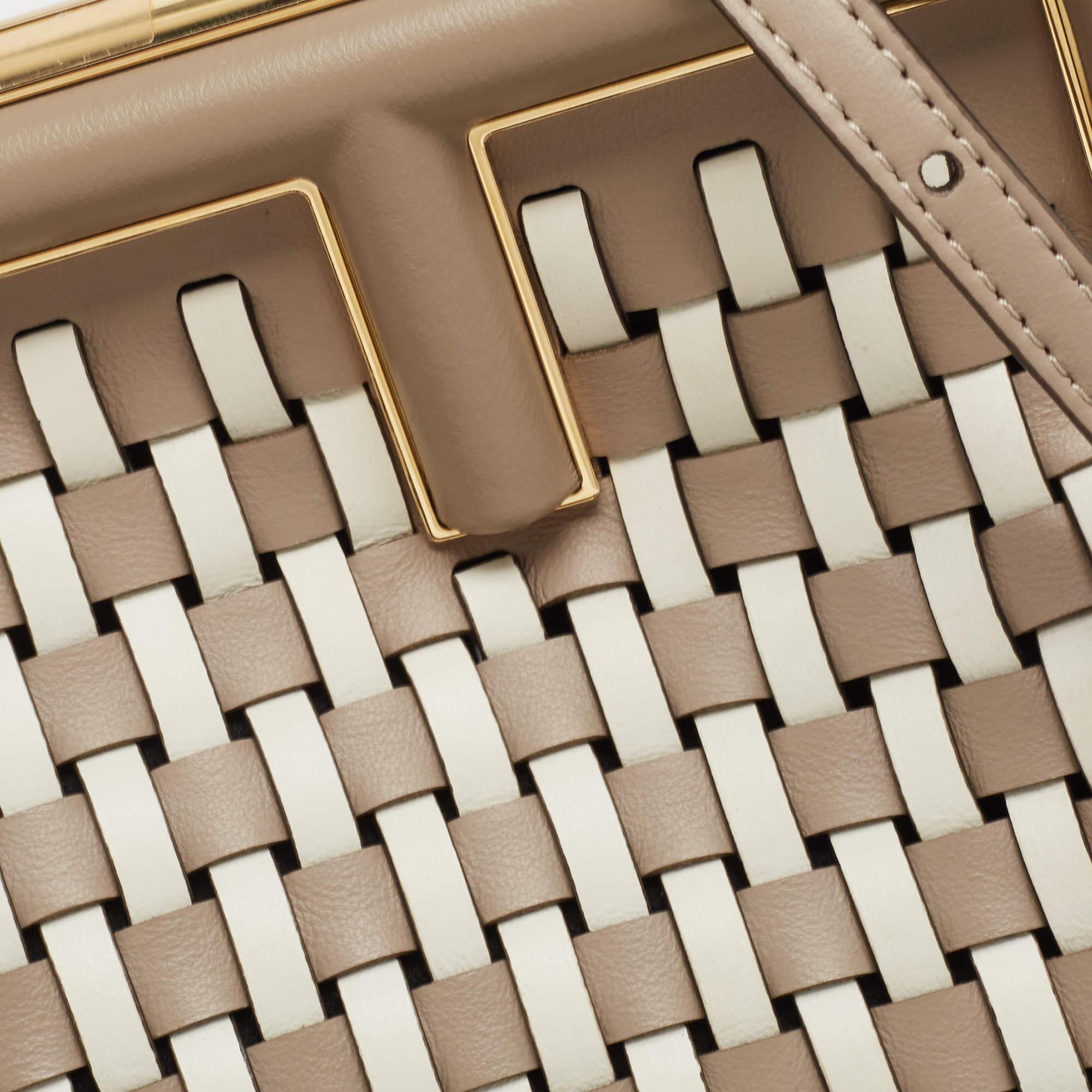 Fendi Beige/White Woven Leather Small First Shoulder Bag 2