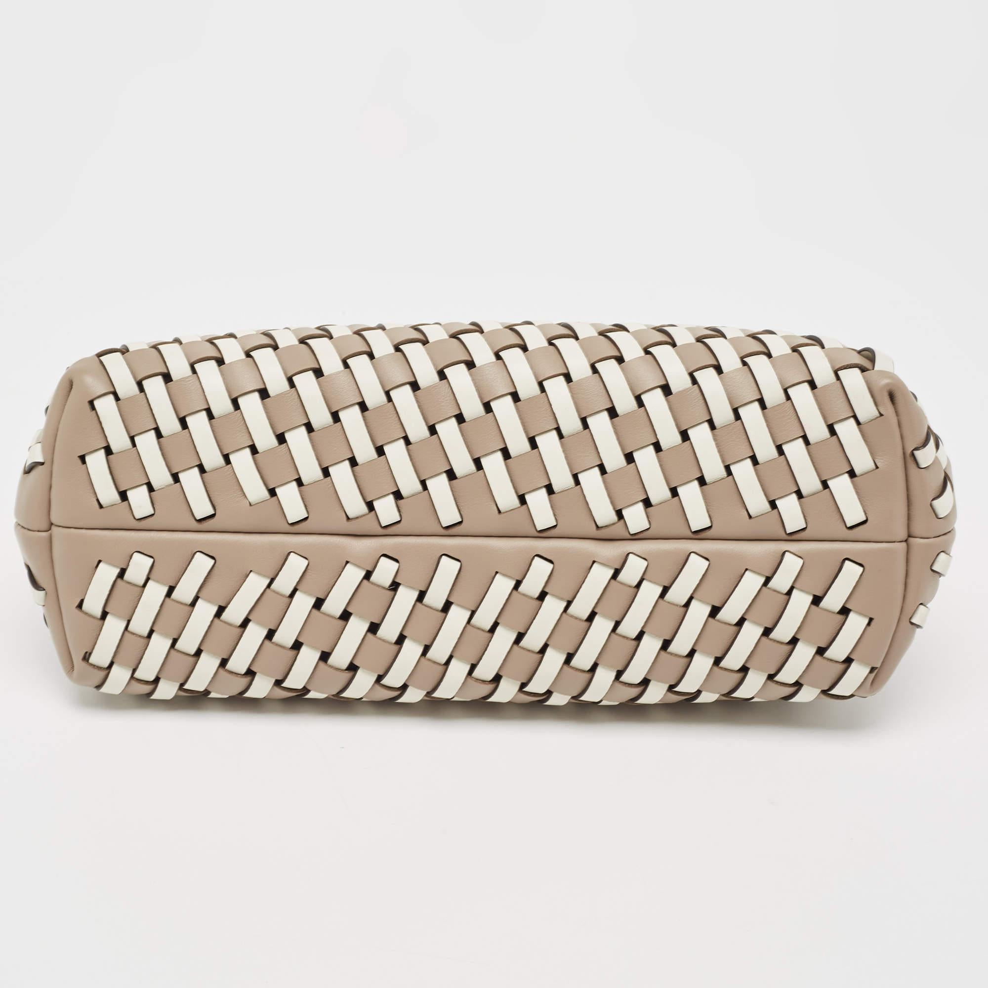 Fendi Beige/White Woven Leather Small First Shoulder Bag 3