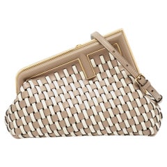 Fendi Beige/White Woven Leather Small First Shoulder Bag