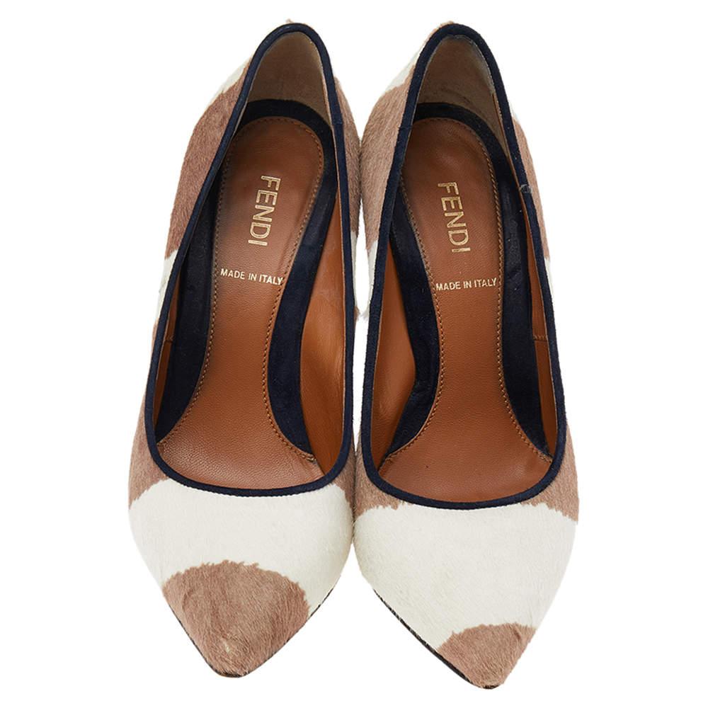 Brown Fendi Beige/White Zebra Print Calf Hair Diamond Heel Pumps Size 35.5