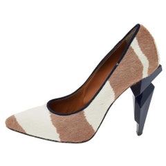 Fendi Beige/White Zebra Print Calf Hair Diamond Heel Pumps Size 35.5
