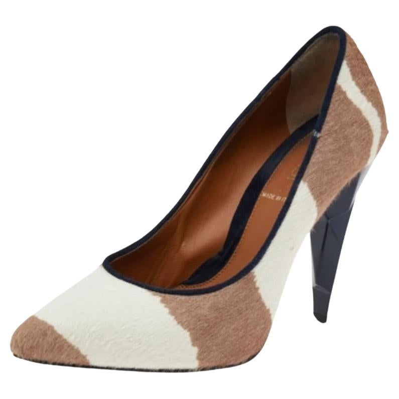 Fendi Beige/White Zebra Print Calf Hair Diamond Heel Pumps Size 35.5