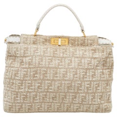 Fendi Beige/White Zucca Fabric and Leather Top Handle Bag
