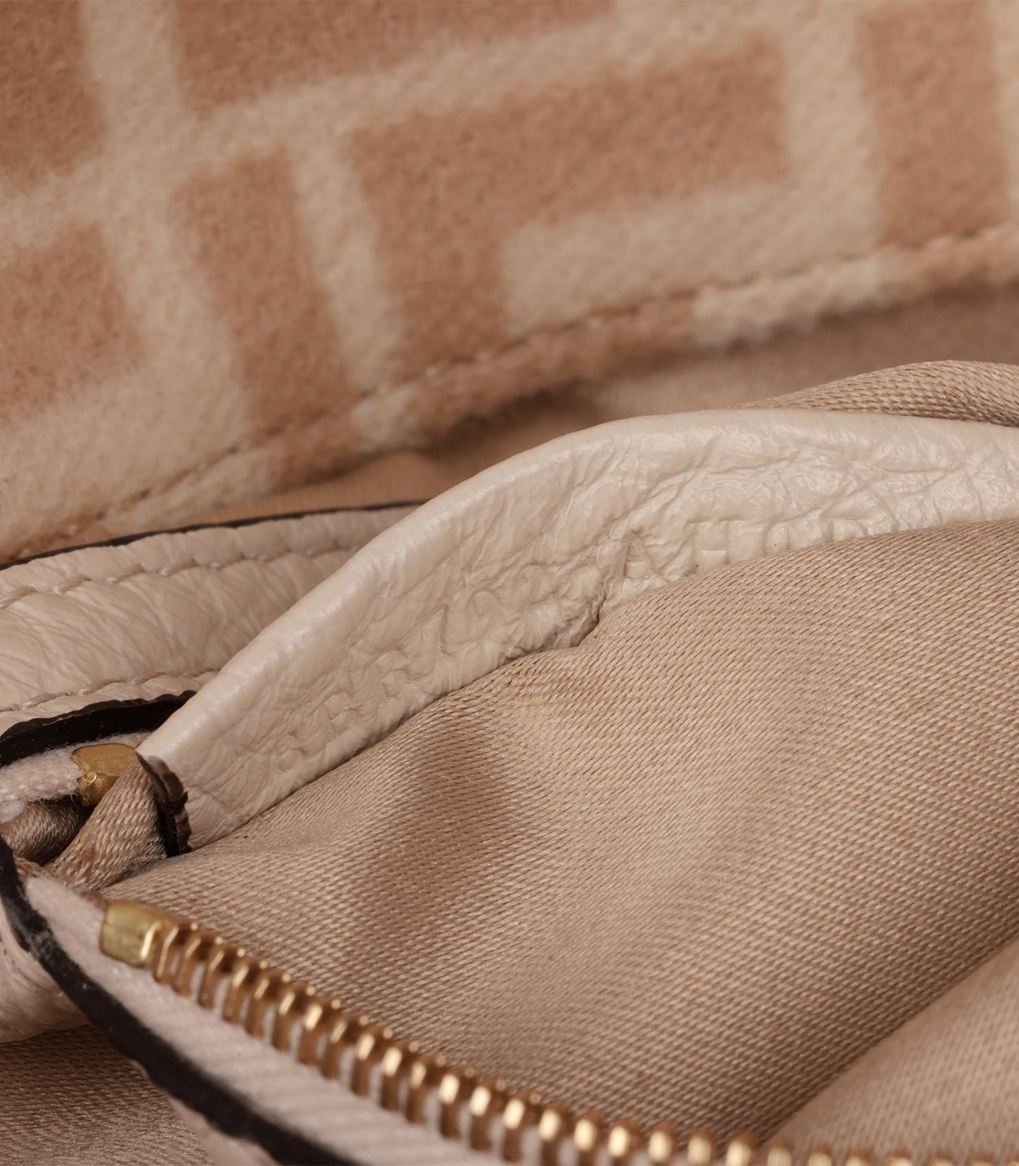 Fendi Beige Wool & Cream Calfskin Leather Baguette Shoulder Bag For Sale 5