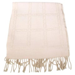Fendi Beige Wool Zucca Logo Fringed Scarf
