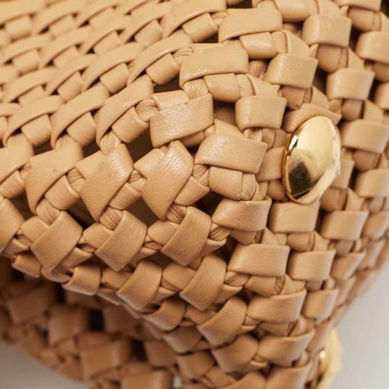 Fendi Beige Woven Leather Medium Peekaboo Top Handle Bag 6