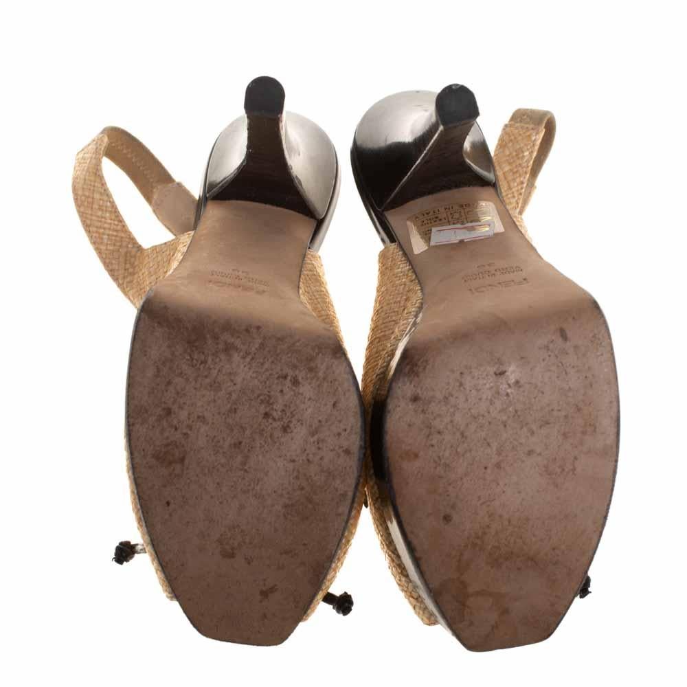 Women's Fendi Beige Woven Raffia Slingback Sandals Size 36
