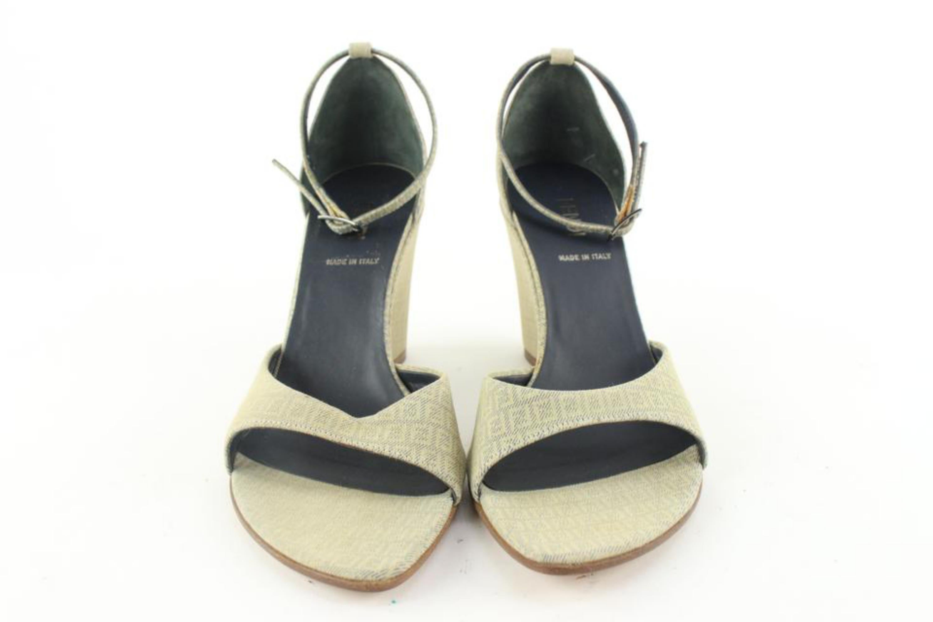 Fendi Beige x Blue Micro Zucchino FF Wedge Sandals 1223f14 For Sale 5