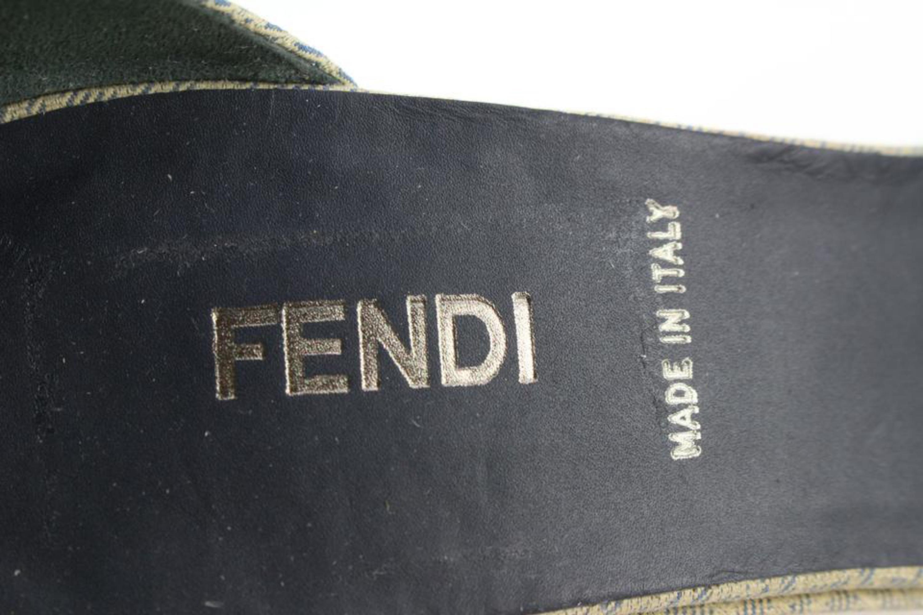 Beige Fendi - Sandales compensées micro Zucchino FF beiges et bleues 1223f14 en vente