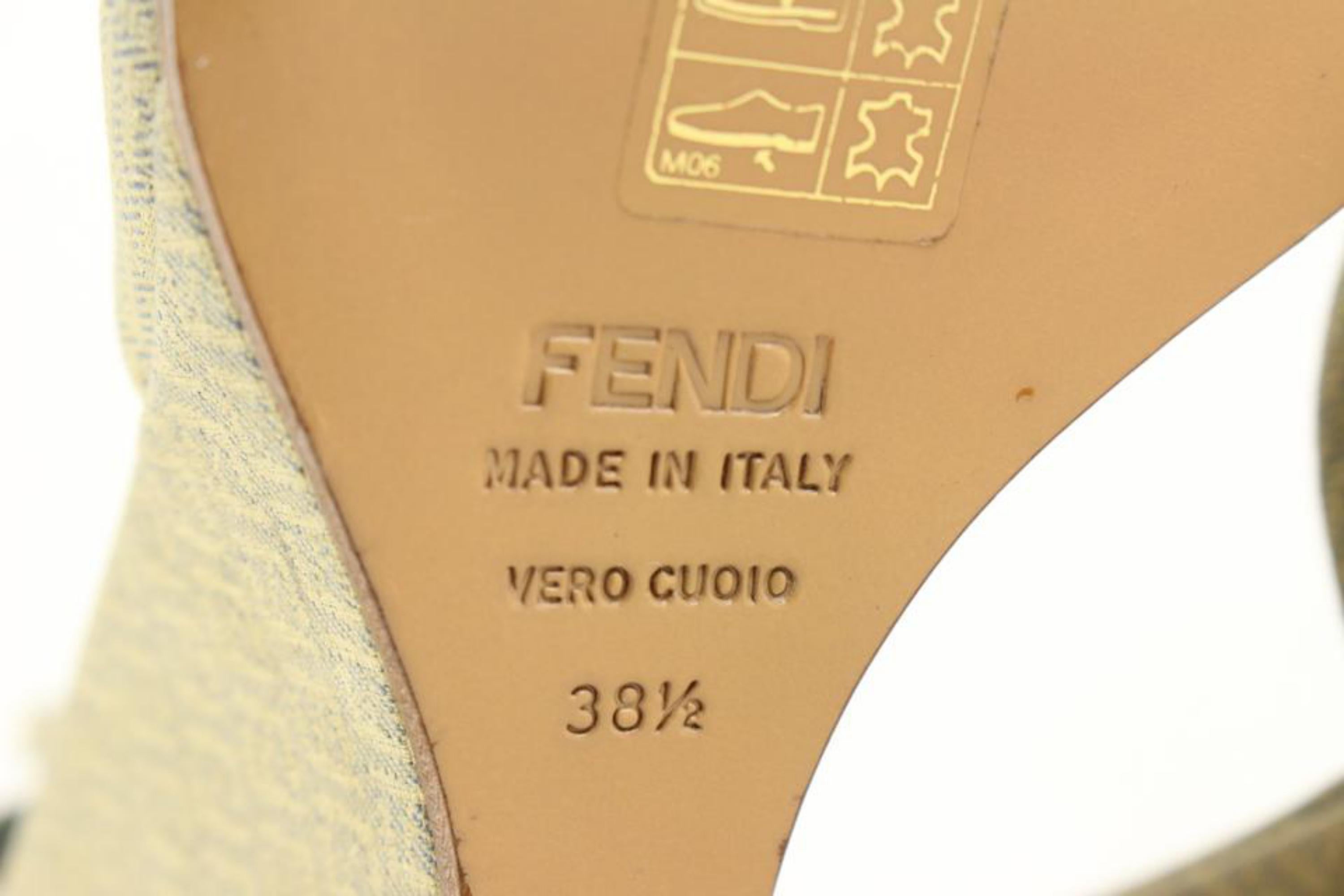 Fendi - Sandales compensées micro Zucchino FF beiges et bleues 1223f14 Pour femmes en vente