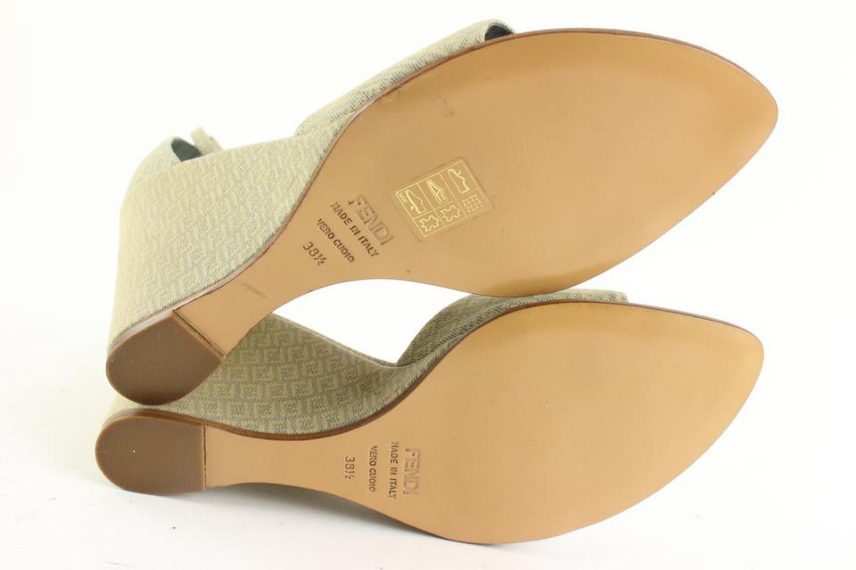 Women's Fendi Beige x Blue Micro Zucchino FF Wedge Sandals 1223f14 For Sale