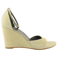 Fendi Beige x Blue Micro Zucchino FF Wedge Sandals 1223f14