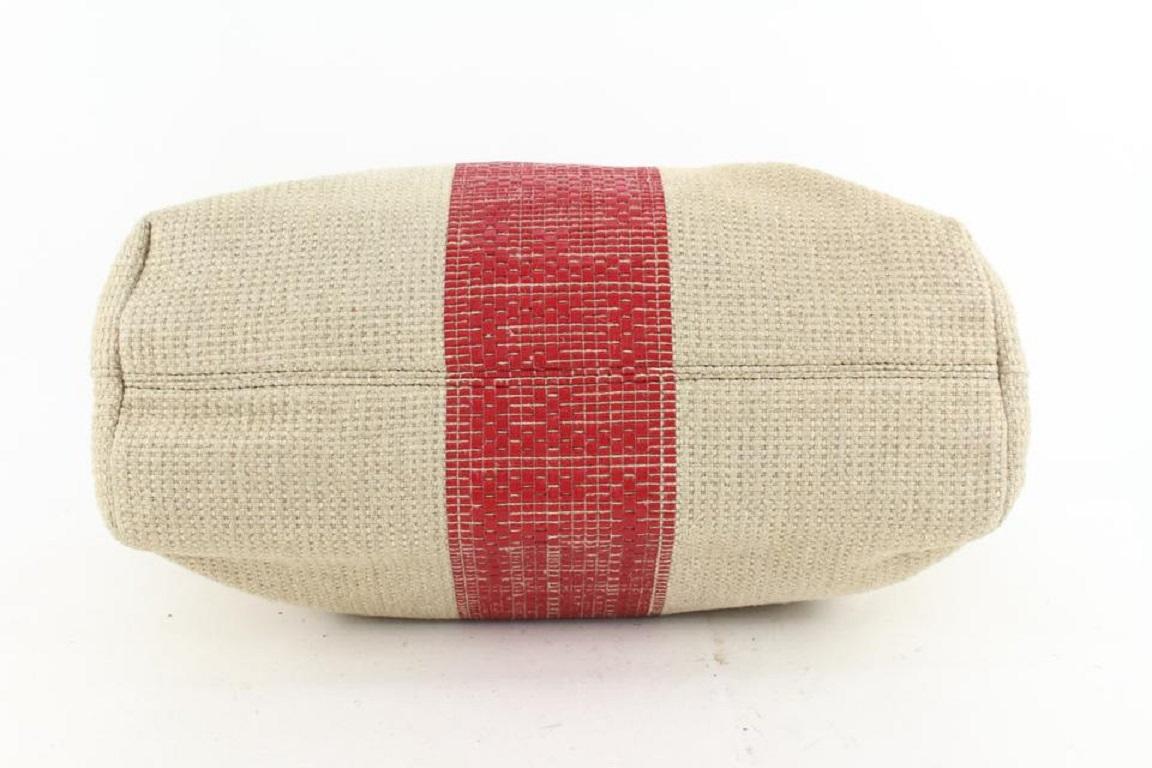 Fendi Beige x Red Raffia Roll Tote Bag 631ff616 4