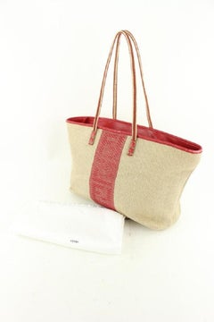 Fendi Beige x Red Raffia Roll Tote Bag 631ff616