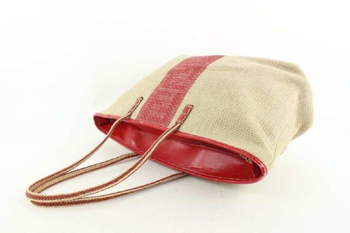 Fendi Beige x Red Raffia Roll Tote Bag 631ff616 For Sale 1