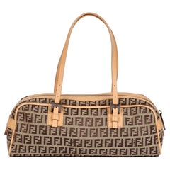 FENDI Beige Zucca Canvas & Beige Calfskin Leather Zucchino Tote