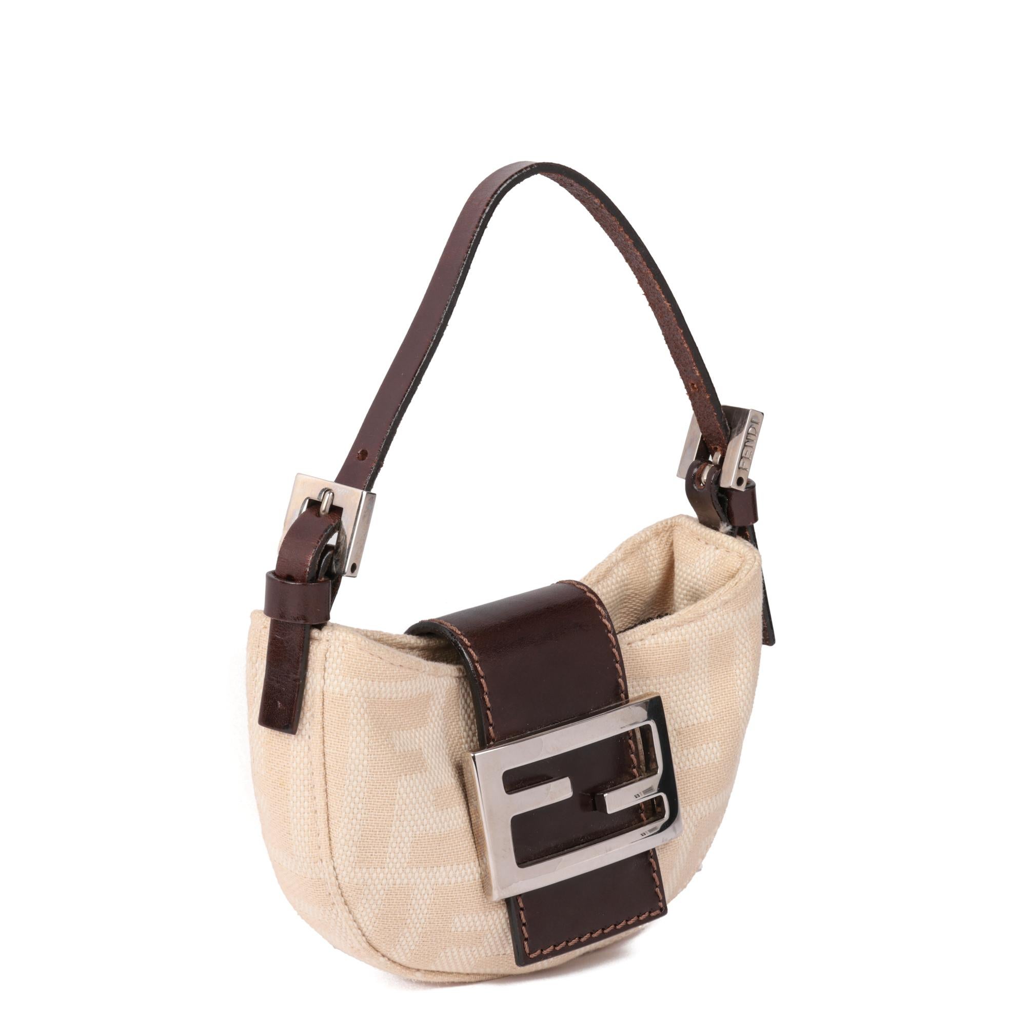 FENDI
Beige Zucca Canvas & Brown Calfskin Leather Vintage Nano Baguette

Xupes Reference: HB5094
Serial Number: 2308-26673-008
Age (Circa): 2000
Accompanied By: Fendi Dust Bag
Gender: Ladies
Type: Top Handle

Colour: Beige
Hardware: