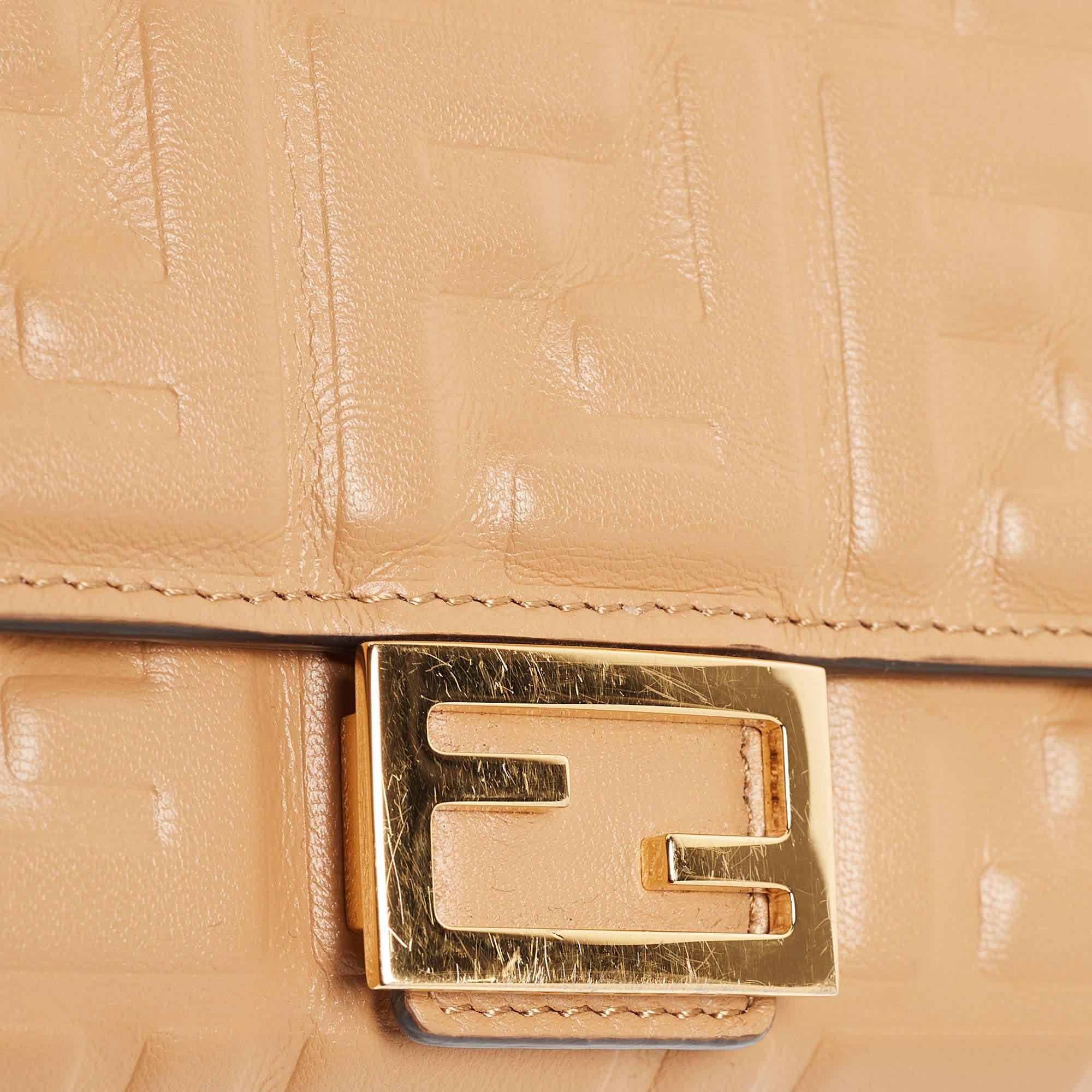 Fendi Beige Zucca Embossed Leather Baguette Wallet on Chain 6