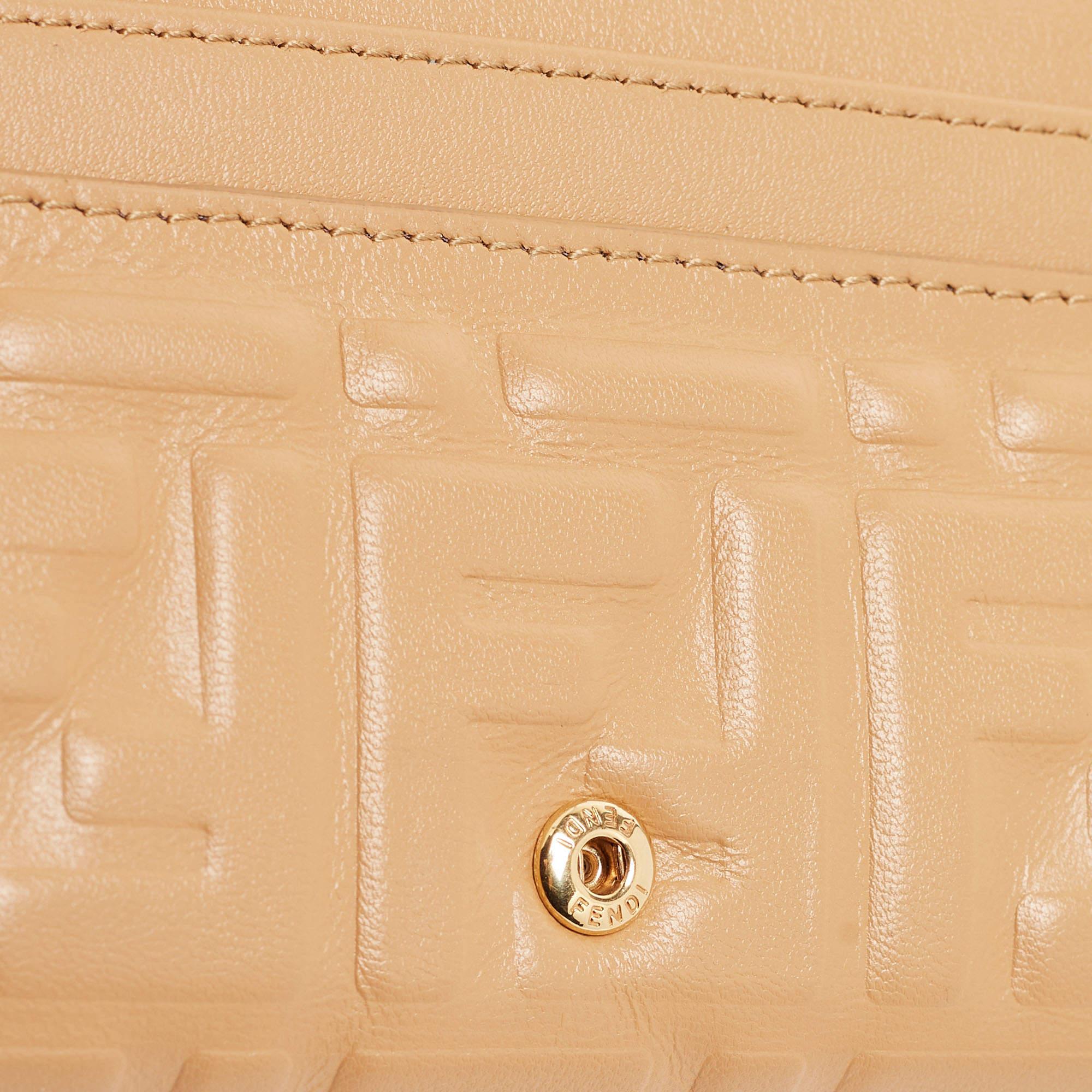 Fendi Beige Zucca Embossed Leather Baguette Wallet on Chain 7