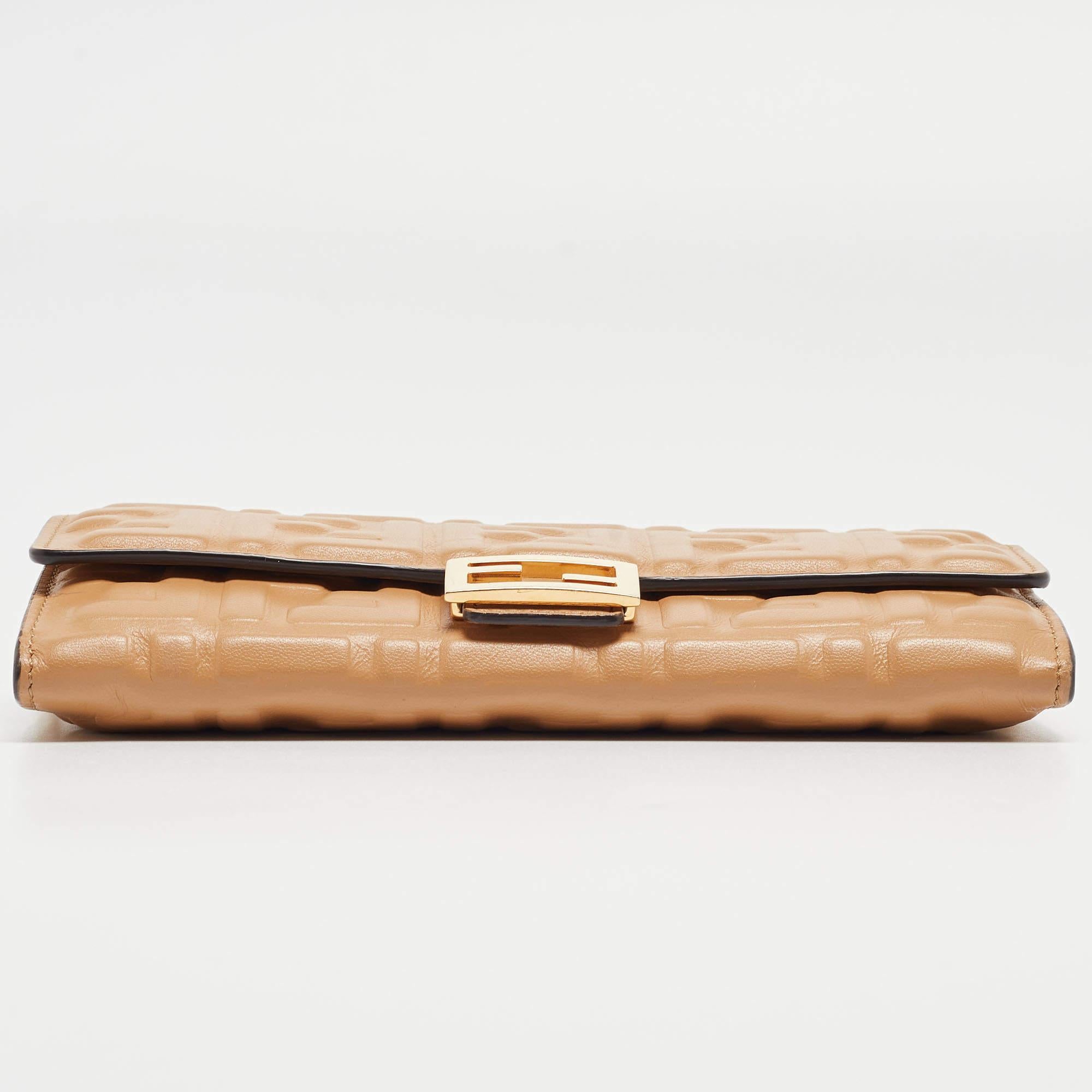 Fendi Beige Zucca Embossed Leather Baguette Wallet on Chain 12