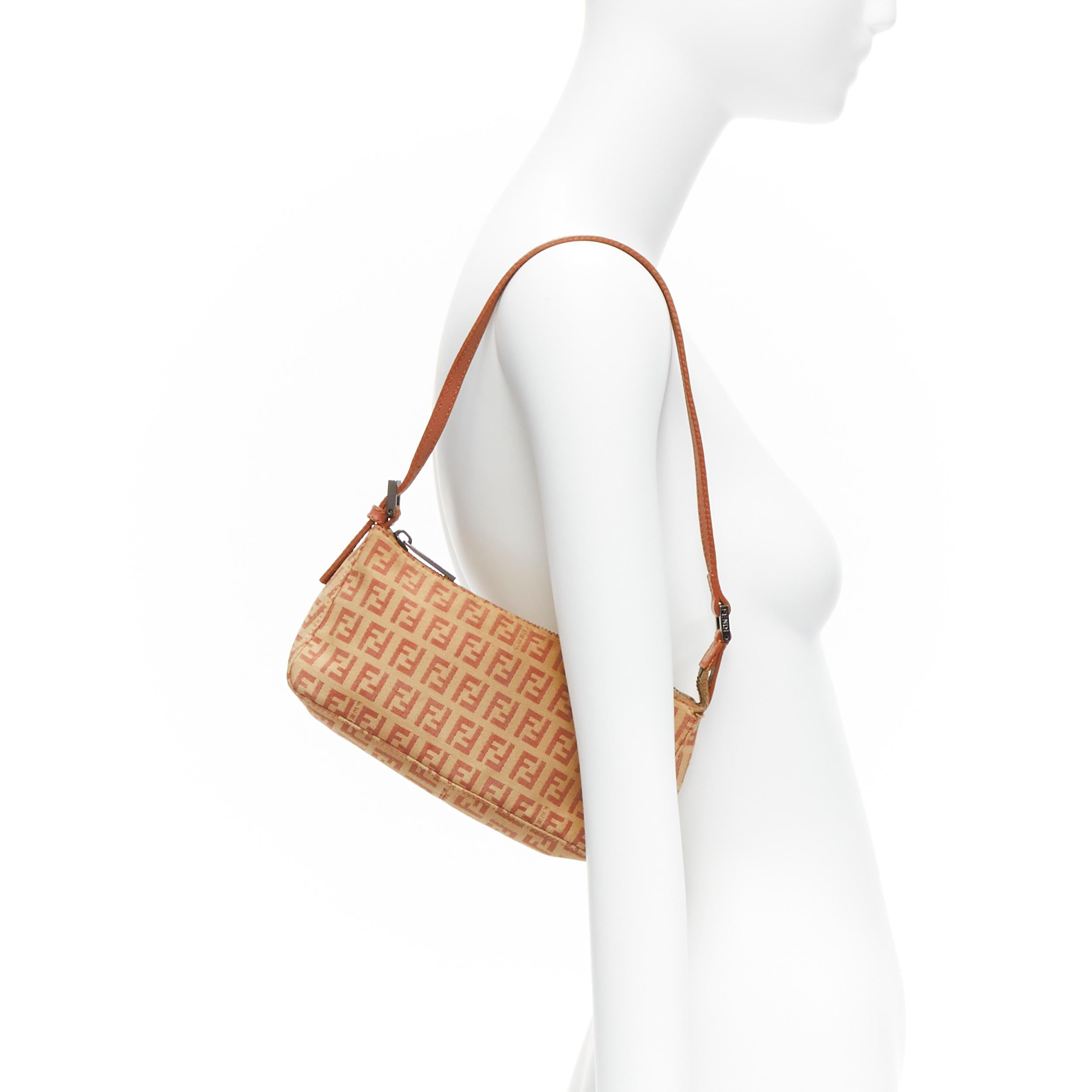 FENDI beige Zucca FF monogram canvas small shoulder underarm bag In Good Condition In Hong Kong, NT