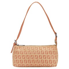 Borsa Fendi beige Zucca FF in tela con monogram e tracolla piccola sottobraccio