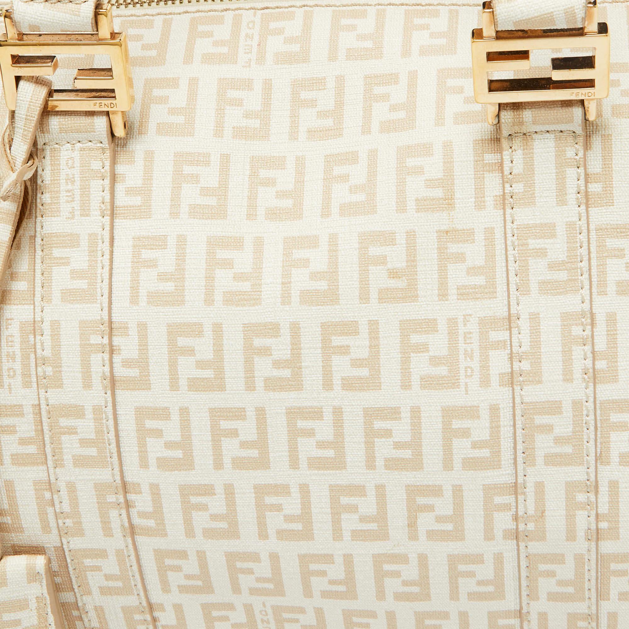 Fendi Beige Zucchino Coated Canvas and Leather Forever Bauletto Boston Bag 1