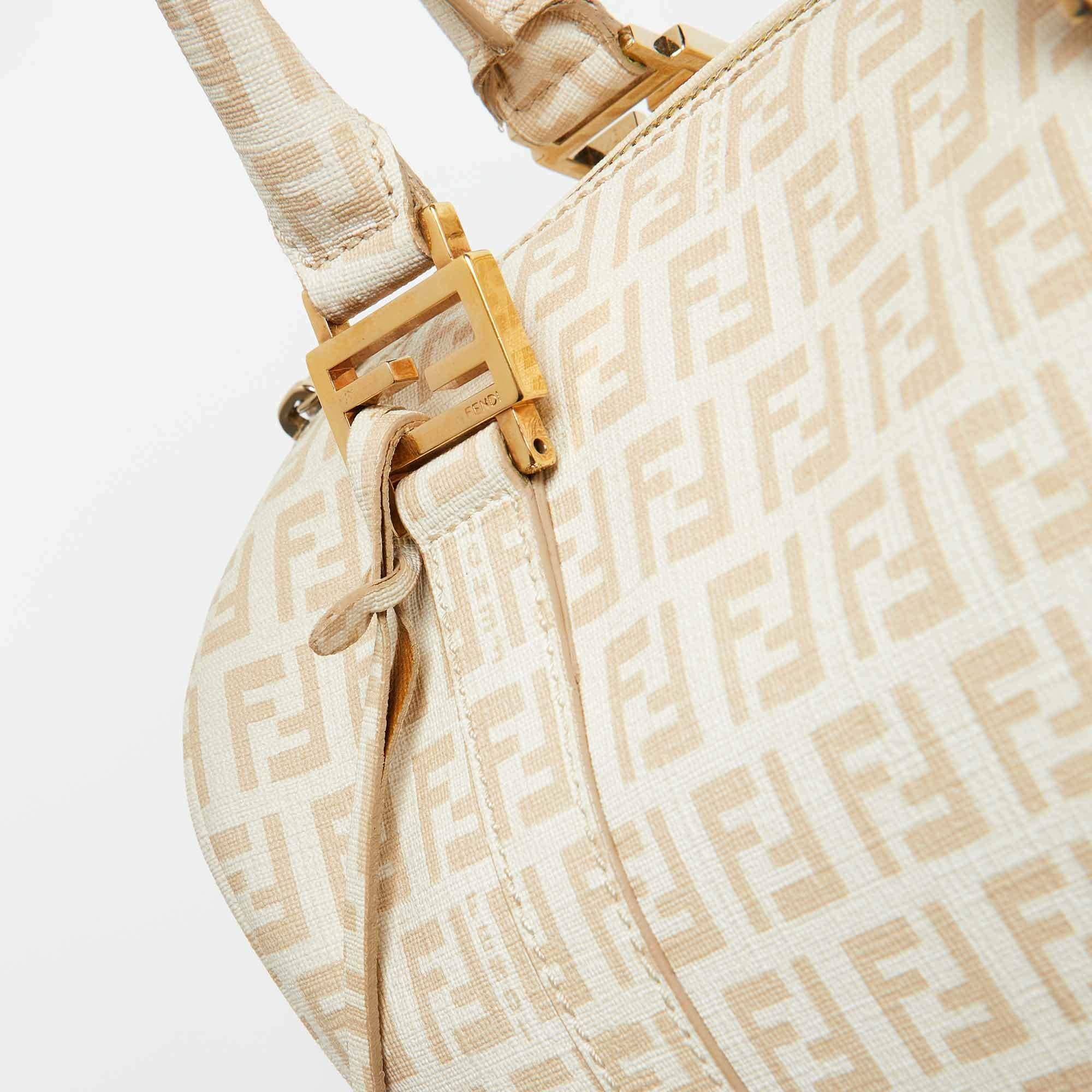 Fendi Beige Zucchino Coated Canvas and Leather Forever Bauletto Boston Bag 2