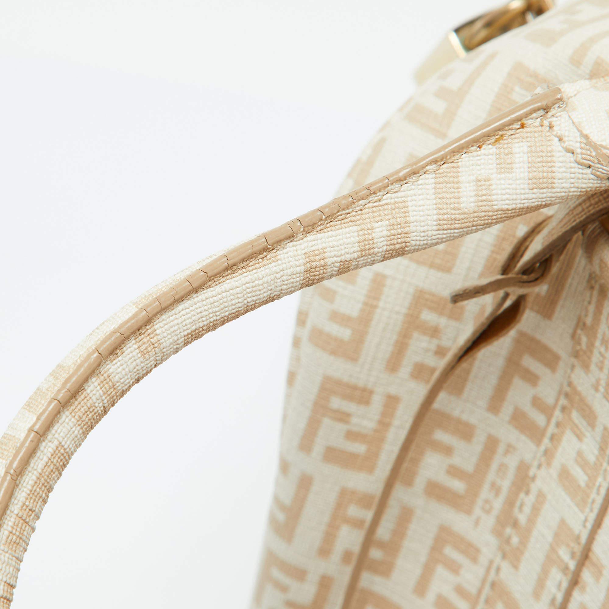 Fendi Beige Zucchino Coated Canvas and Leather Forever Bauletto Boston Bag 4