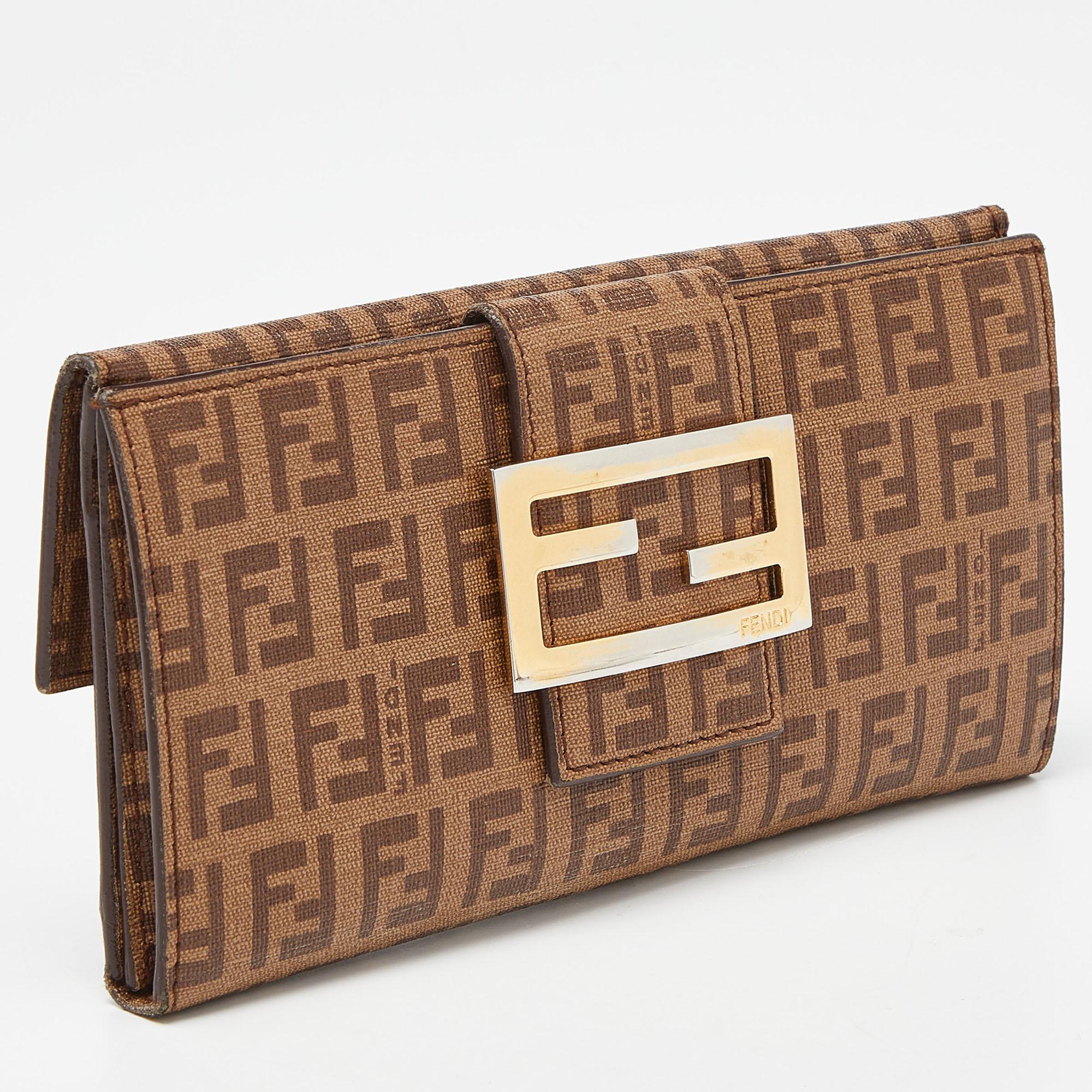 Fendi Beige Zucchino Coated Canvas Forever Flap Continental Wallet 3