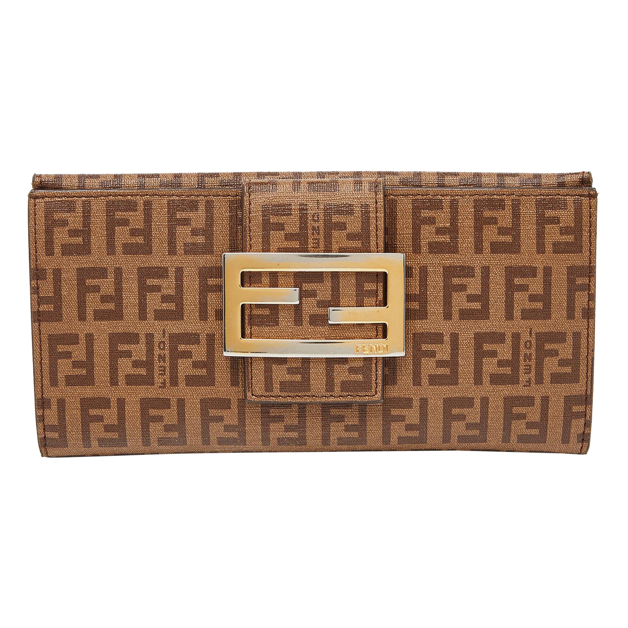 Fendi Beige Zucchino Coated Canvas Forever Flap Continental Wallet