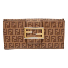 Fendi Beige Zucchino Coated Canvas Forever Flap Continental Wallet