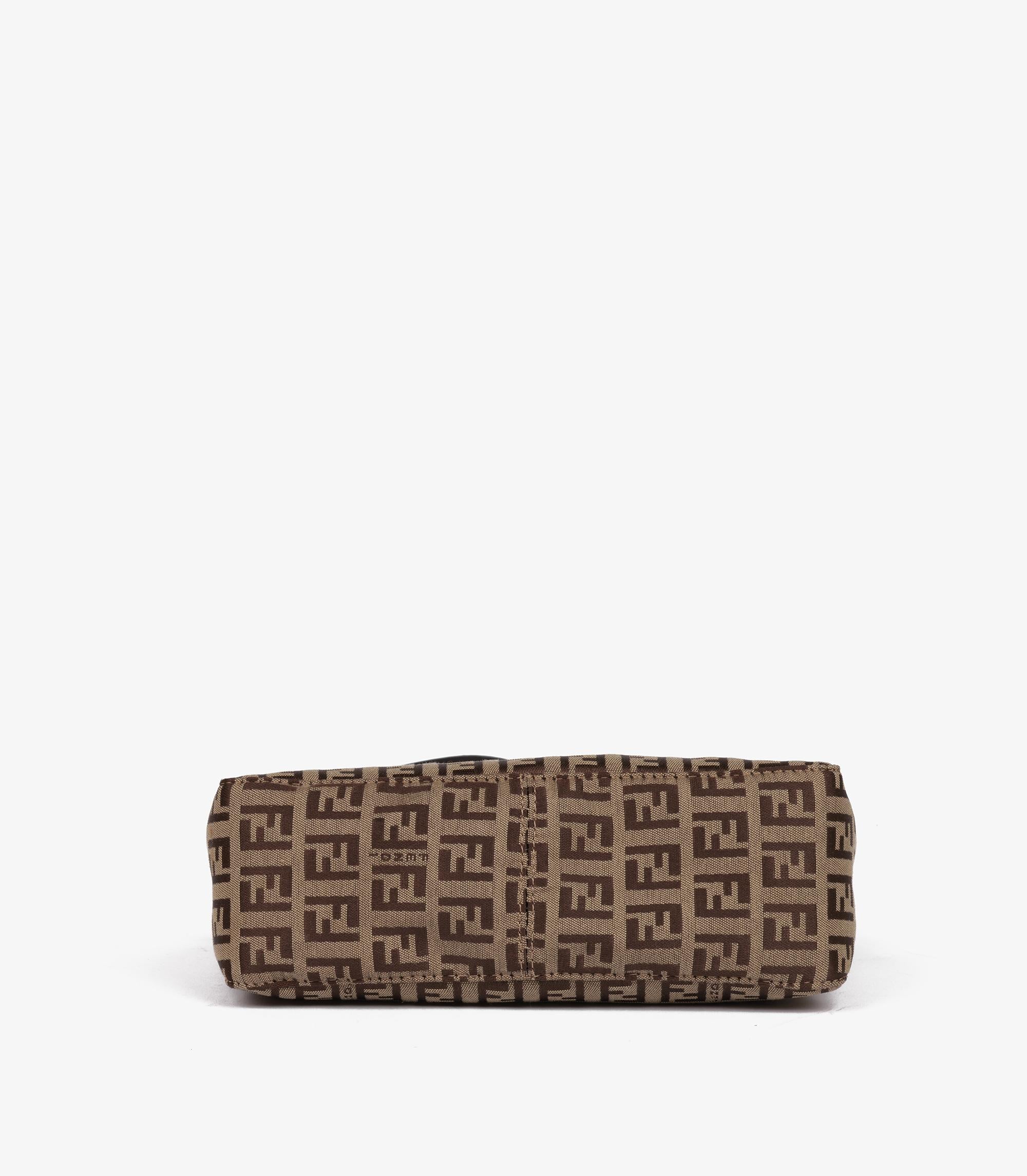 Fendi Beige Zucchino Monogram Canvas & Brown Calfskin Leather Vintage Pochette For Sale 1