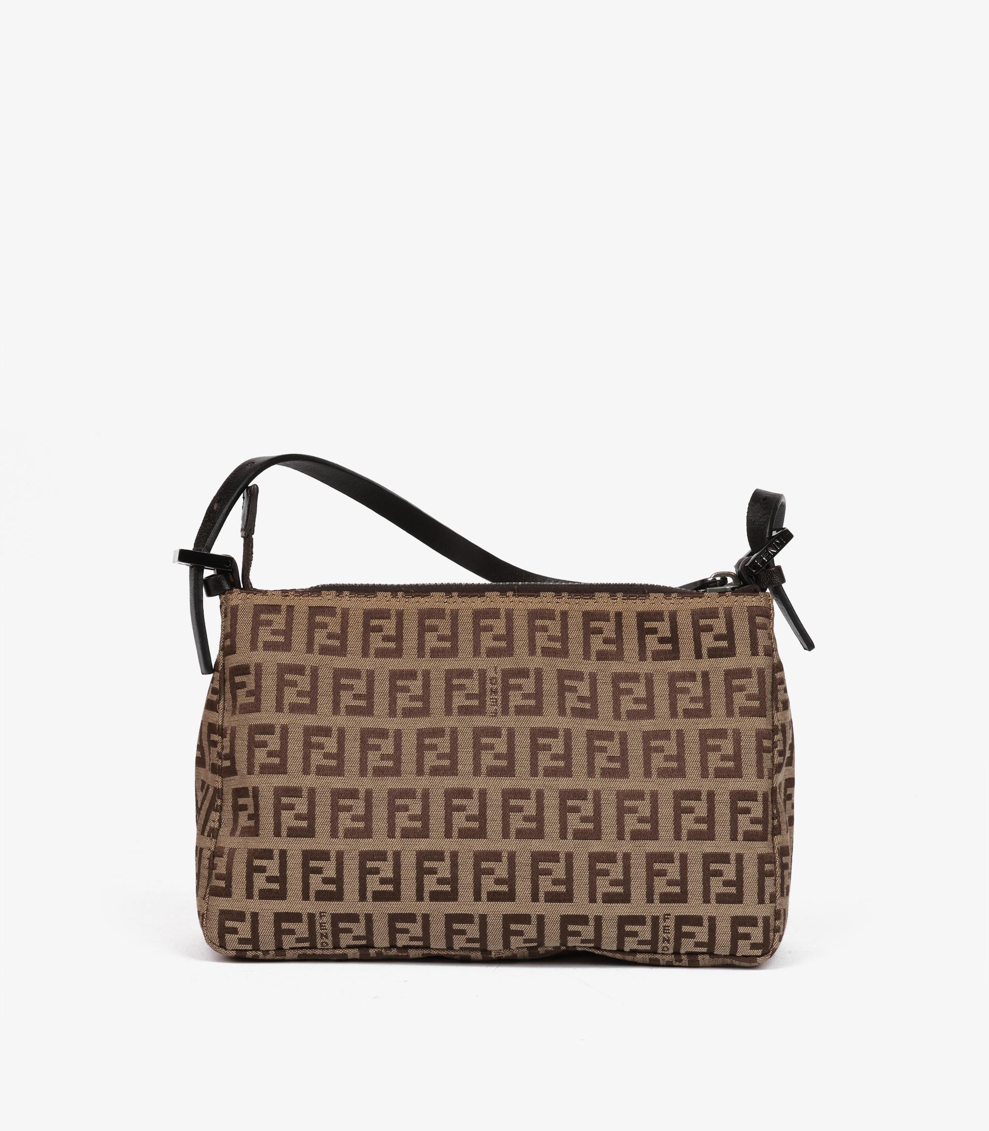 Fendi Beige Zucchino Monogram Canvas & Brown Calfskin Leather Vintage Pochette For Sale 2