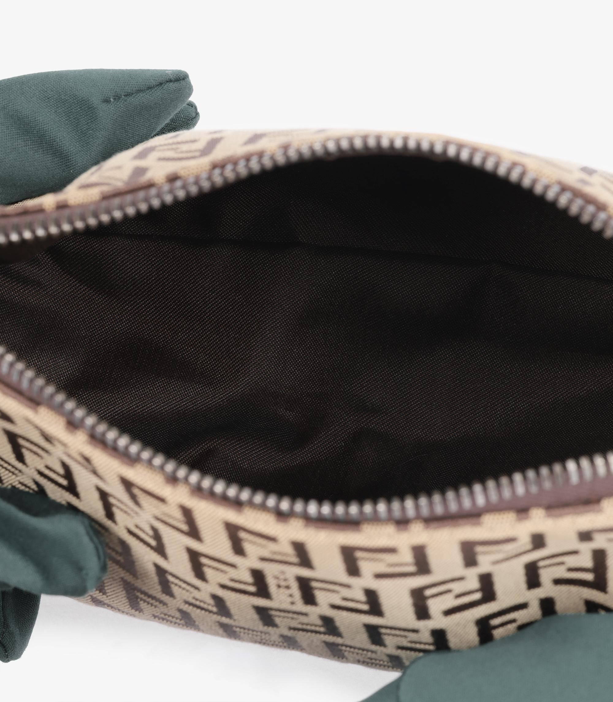 Fendi Beige Zucchino Monogram Canvas & Brown Calfskin Leather Vintage Pochette For Sale 3
